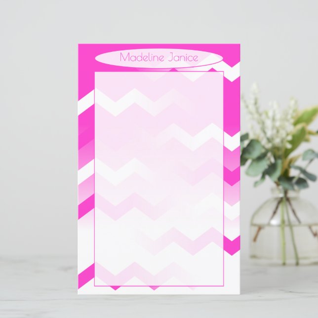 Papel de Carta Branca e Cor-de-Rosa Chevron (Em pé/Frente)