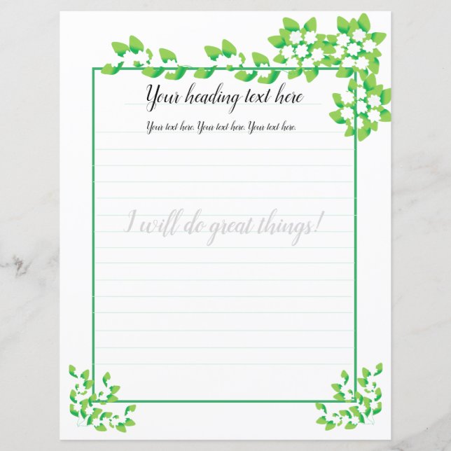 Papel de carta branco de revestimento floral da ja (Frente)