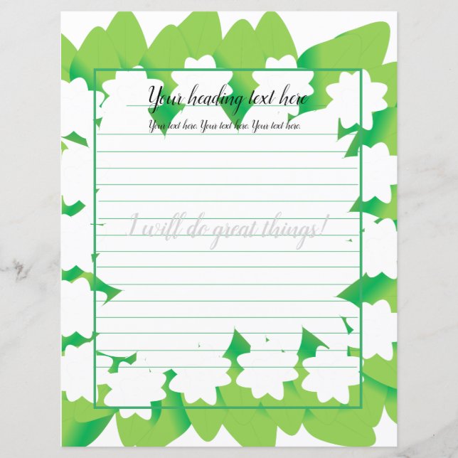 Papel de carta branco de revestimento floral da ja (Frente)