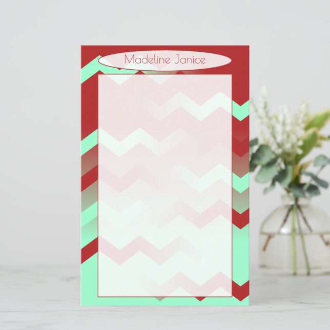 Papel de Carta Chevron Aqua & Maroon (Em pé/Frente)