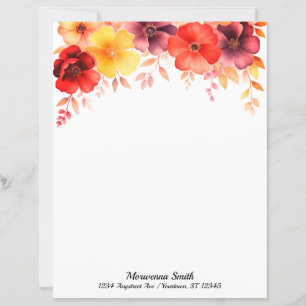 Papel de Carta com Bordadura Floral em Cores de Pô