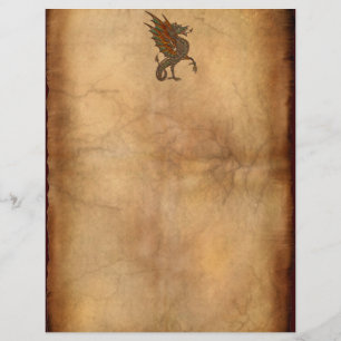 Papel de Carta com Design de Dragão Medieval Antig