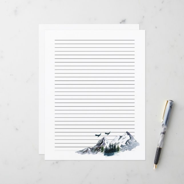 Papel de Carta das Montanhas de Aquarela (Frente/Verso In Situ)