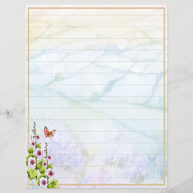 Papel de carta de colinas e flores silvestres aqua (Frente)