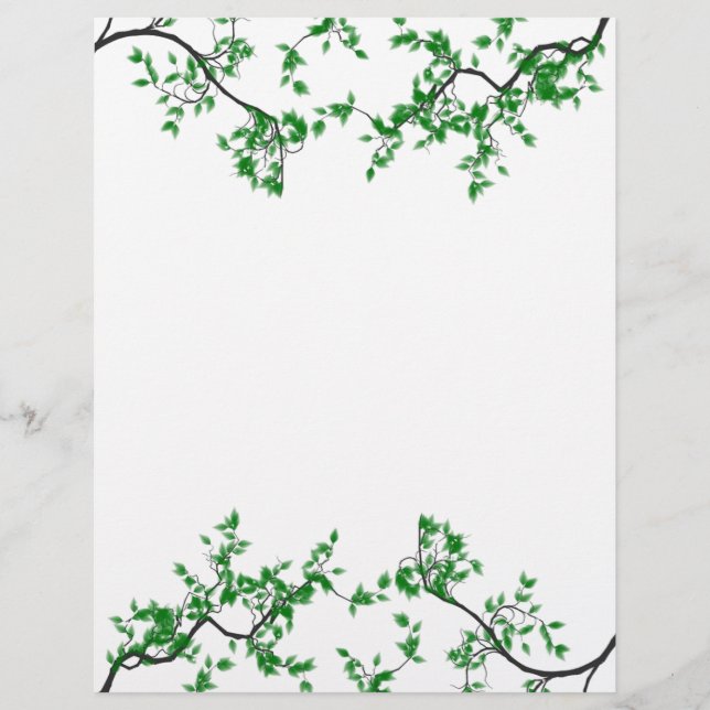 Papel de Carta de Fronteira de Folhas Verde bonito (Frente)