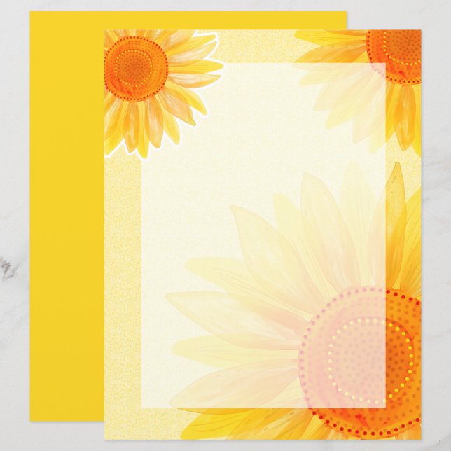Papel de Carta de Girassol (Frente/Verso)