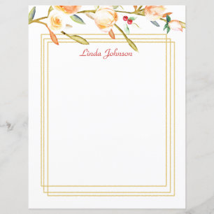 Papel de Carta de Rosa de Aquarela de Peach
