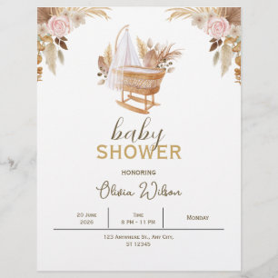 Papel de Carta Floral Branco para Chá de Bebê Aqua
