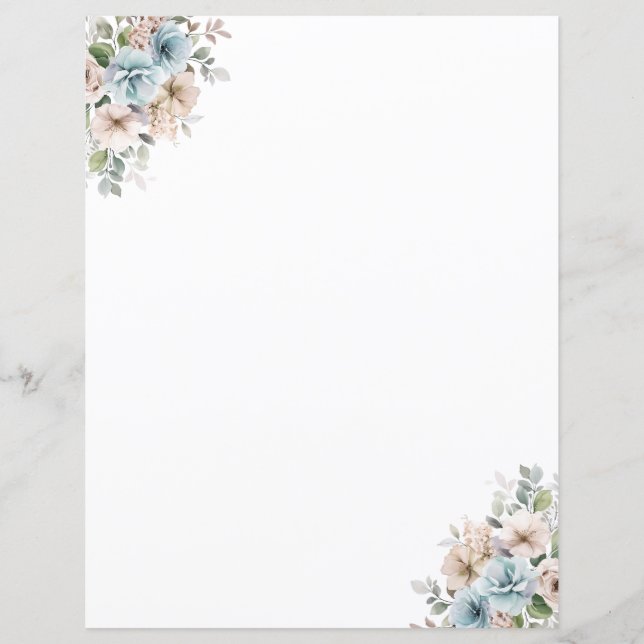 Papel de Carta Floral de Cores Aquáticas Elegante (Frente)