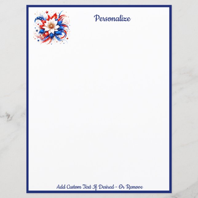 Papel de Carta Floral Patriótico Elegante Design (Frente)