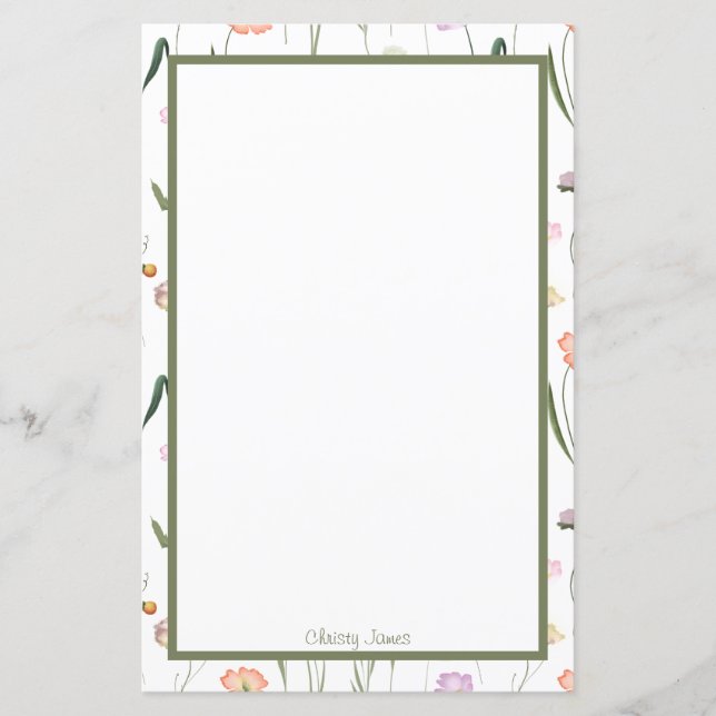 Papel de Carta Floral Personalizado (Frente)