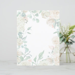 Papel de carta floral - rosas de aquarela creme