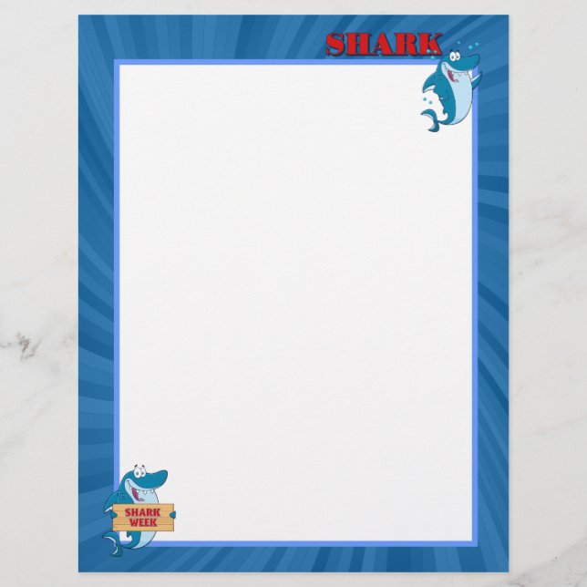 Papel de carta Letterhead de Tubarão Bordado Azul (Frente)