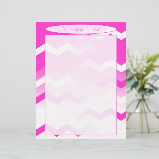 Papel de carta Magenta e Chevron Branca para Impre (Em pé/Frente)