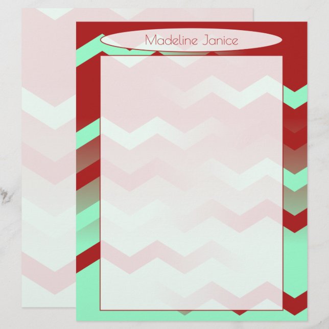 Papel de carta para impressão Maroon e Aqua Chevro (Frente/Verso)