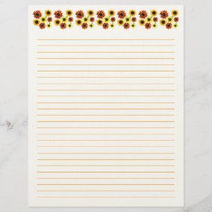 Papel de carta pautado com girassóis