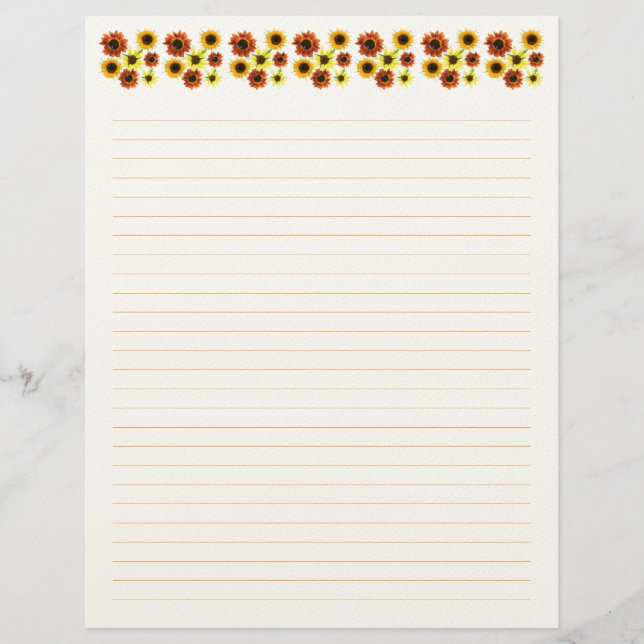 Papel de carta pautado com girassóis (Frente)