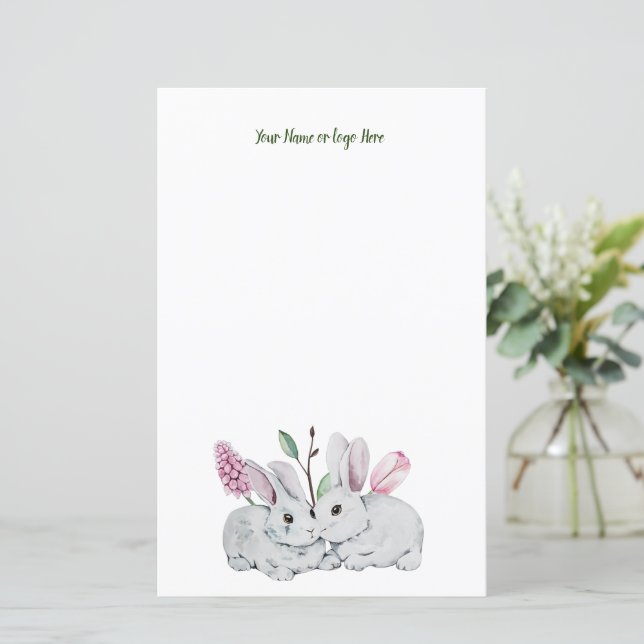Papel de Carta Personalizado Bunnies (Em pé/Frente)