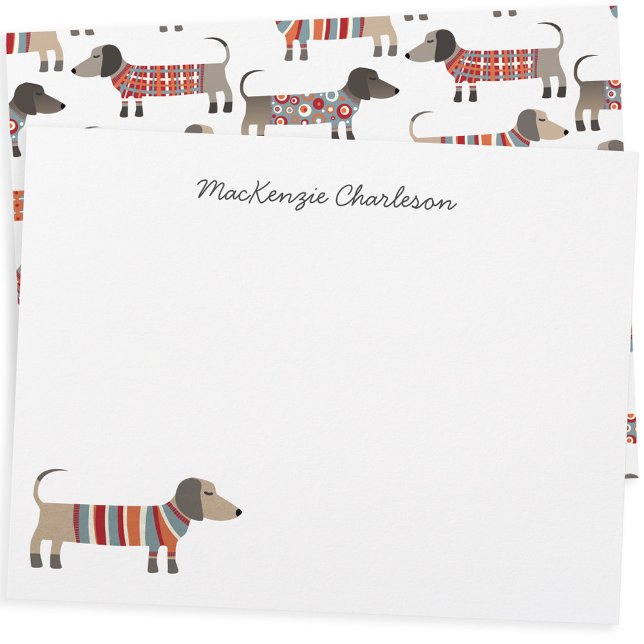 Papel de Carta Personalizado de Cão de Enchimento (Fun Dachshund Wiener Sausage Dog personalized custom name stationery)