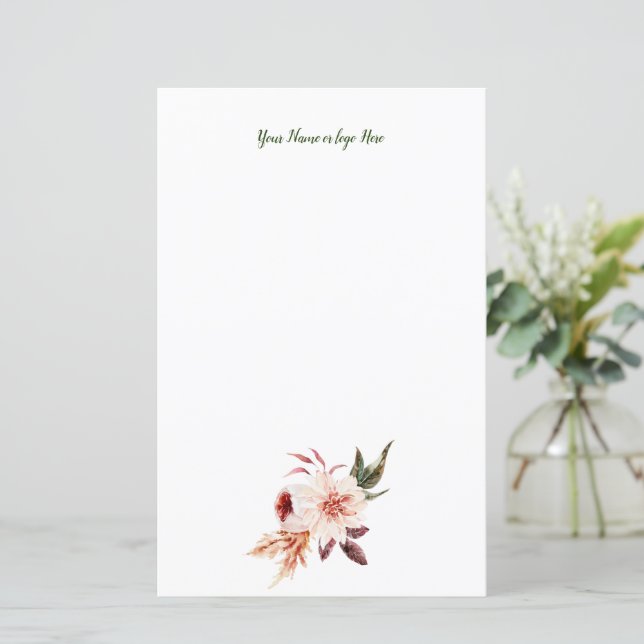 Papel de Carta Personalizado Floral (Em pé/Frente)