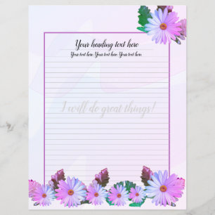 Papel de carta Roxo Daisy Floral Linhado