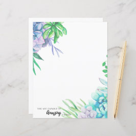 Papel de Carta Suculente Pintado com Aquarelas à M