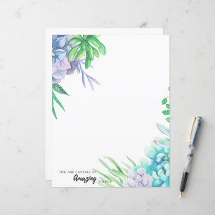 Papel de Carta Suculente Pintado com Aquarelas à M