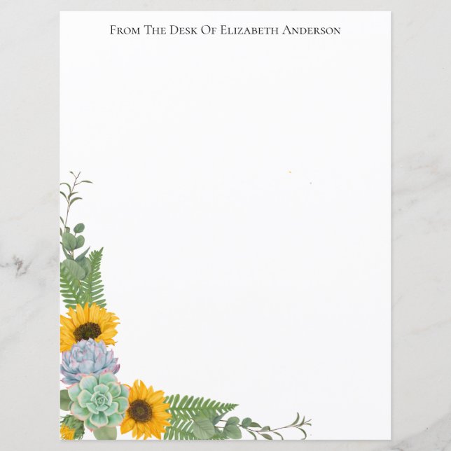 Papel de carta verde-floral personalizado (Frente)