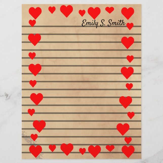 Papel de carta Vintage Namorados Heart Border Line (Frente)