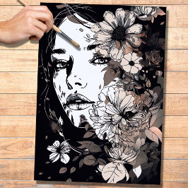 Papel de Decoupage da Mulher de Arte de Linha 1