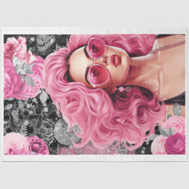 Papel de Decoupage da Mulher de Glam Rosa e Preta