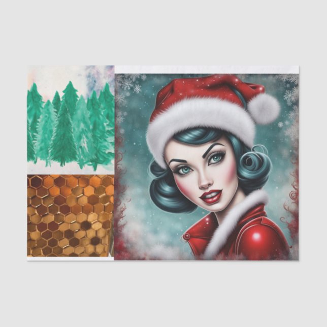 Papel de Decoupage da Rapariga de Natal Rockabilly (Frente )