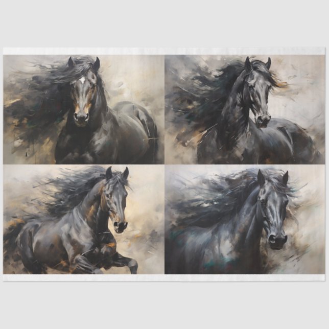 Papel de Decoupage de Colagem de Cavalos Selvagens (Frente )