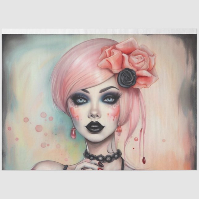 Papel de Decoupage de Garota de Gótico de Cabelo R (Frente )