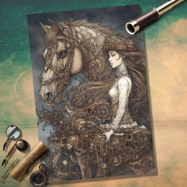 Papel de Decoupage de Garota e Cavalo Steampunk 5 (Criador carregado)
