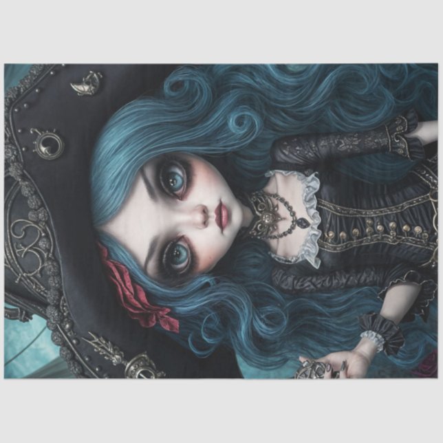 Papel de Decoupage de Garota Pirata Disfarçado Azu (Frente )