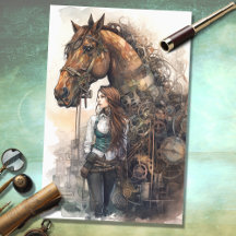 Papel de Decoupage de Moça e Cavalo Steampunk 2
