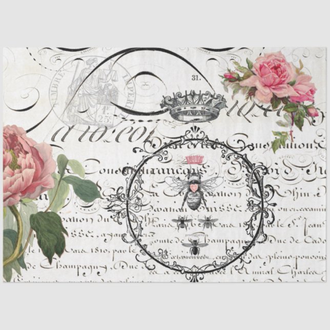 Papel de Decoupage de Script de Rainha Floral (Frente )