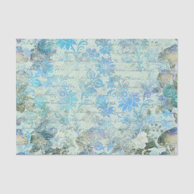 Papel de Decoupage de Texto Floral Azul (Frente )