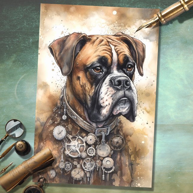 Papel de Decoupage do Cachorro 1 Steampunk Boxer (Criador carregado)