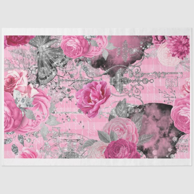 Papel de Decoupage do Glam Shabby Cor-de-Rosa e Pr (Frente )