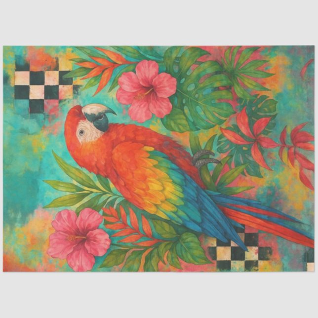 Papel de Decoupage Tropical Macaw - Papagaio Escar (Frente )