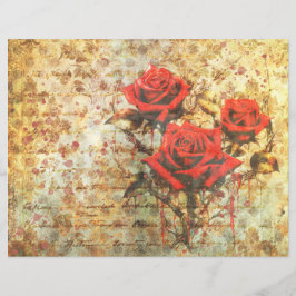 Papel de Diário de Lixo de Rosas Vermelhas Vintage