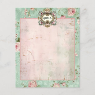 Papel de Diário Floral Rosa e Verde Água Vintage