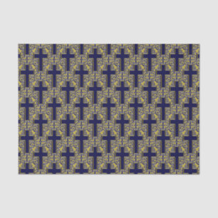 PAPEL DE EMBALAGEM DE TECIDO Dourado-Azul Cruz 24