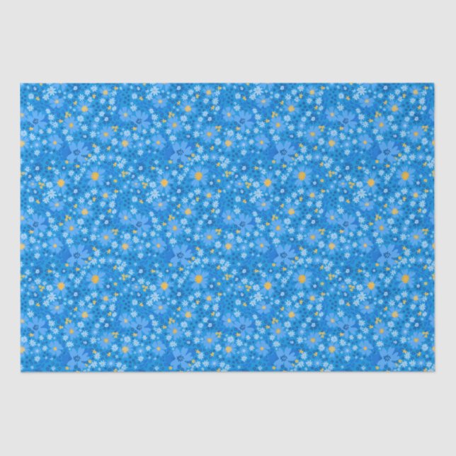 Papel de embalagem design de flor de aquarela azul (Frente )