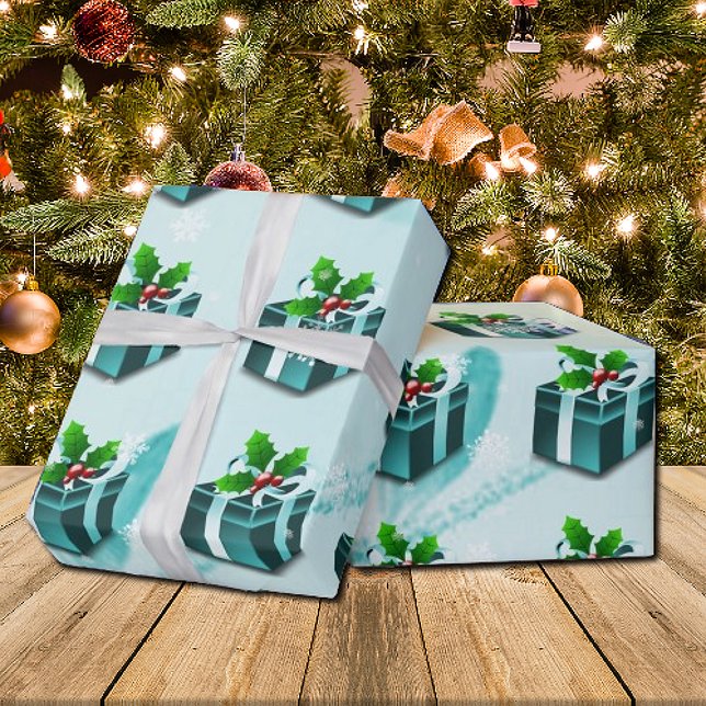 Papel de embrulhamento de presente de Natal Teal (Teal Christmas Gift Wrapping Paper)