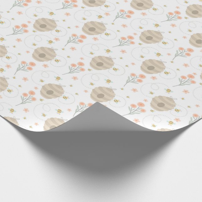Papel de embrulho Abelhas e flores fofas (Ponta)