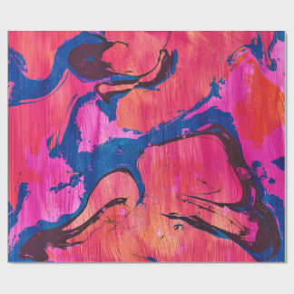 Papel de embrulho abstrato Ebru Azul Vermelho Vali