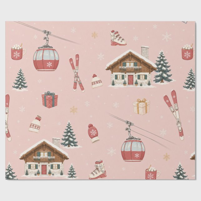 Papel de embrulho Alpine Ski Christmas Blush (Aberto)